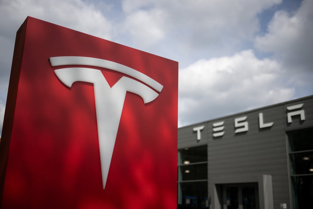 The Tesla logo is seen at a car dealership in Berlin, Germany, April 23, 2024. Photo: dpa