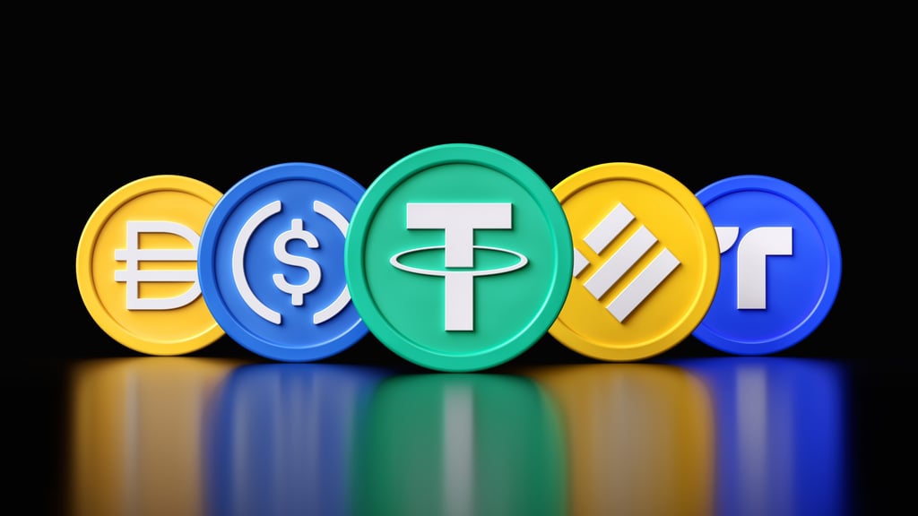 Examples of popular stablecoin tokens in the market, from left: Dai, USD Coin, Tether, Binance USD and TrueUSD. Photo: Shutterstock