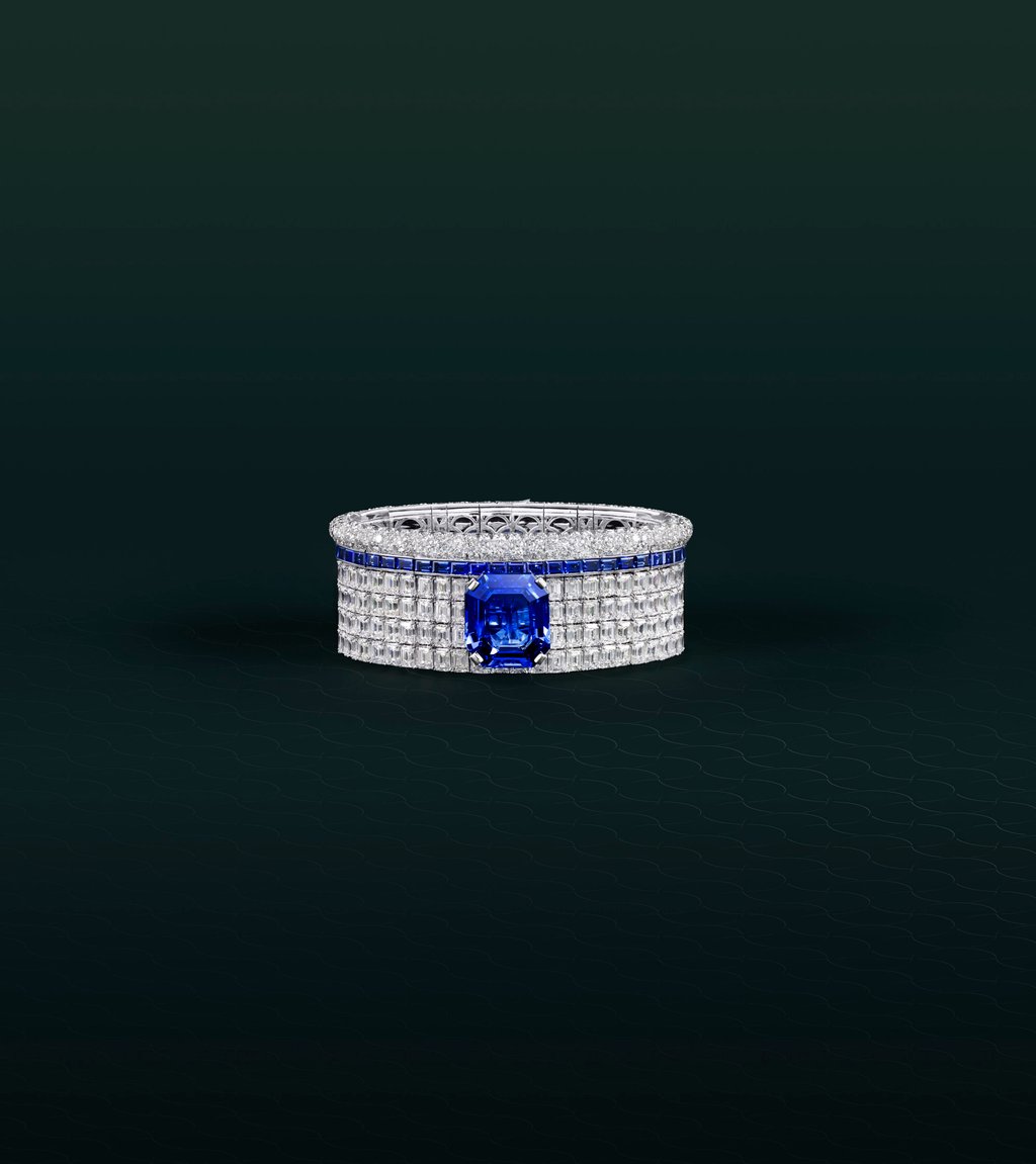 The remarkable 17.05-carat Sri Lankan unheated emerald-cut sapphire bangle. Photo: Handout The remarkable 17.05-carat Sri Lankan unheated emerald-cut sapphire bangle. Photo: Handout