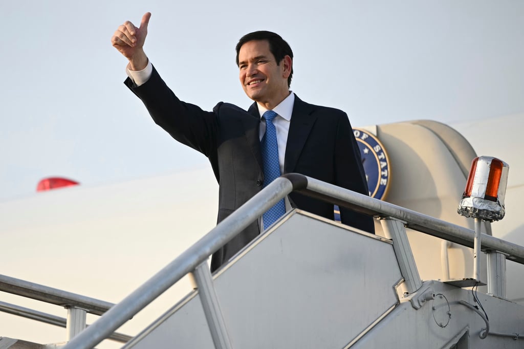US Secretary of State Marco Rubio gestures as he boards his flight before departing from Subang Air Base, on the outskirts of Kuala Lumpur, Malaysia, on Friday. Photo: AP US Secretary of State Marco Rubio gestures as he boards his flight before departing from Subang Air Base, on the outskirts of Kuala Lumpur, Malaysia, on Friday. Photo: AP