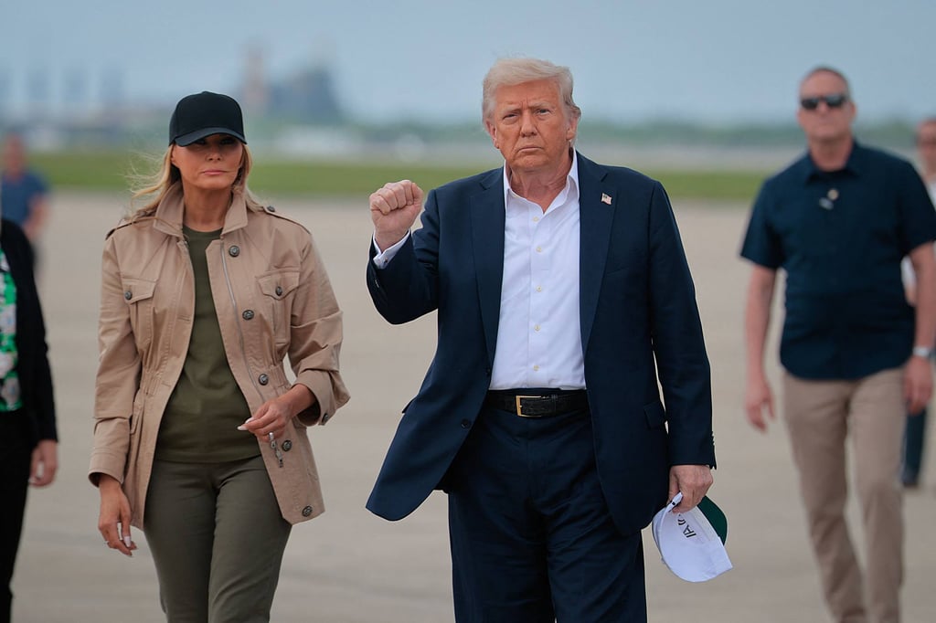 US President Donald Trump and first lady Melania Trump arrive at Lackland Air Force Base before heading to Kerrville, Texas, on Friday. Photo: AFP