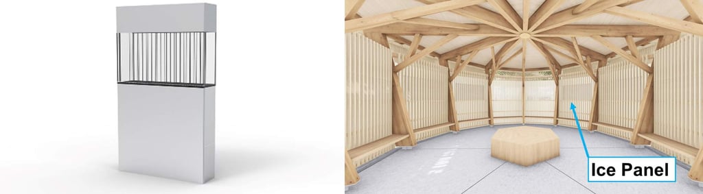 Daikin’s Ice Cool Spot uses panels of ice on the walls to lower the temperature inside by 5 degrees Celsius. Photo: Daikin Industries