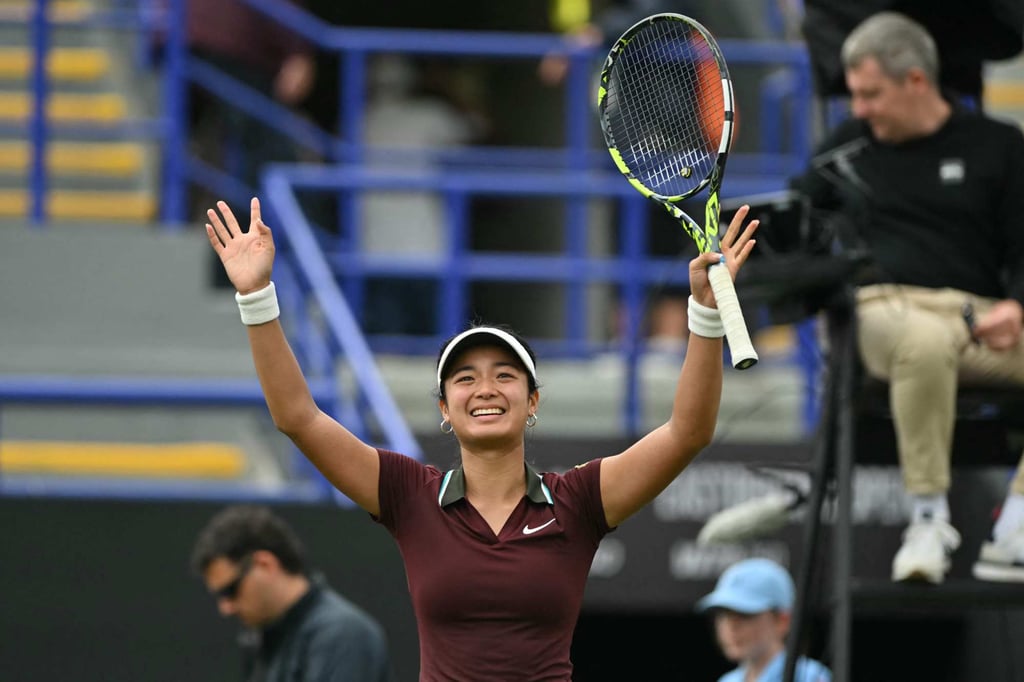 The Philippines’ Alexandra Eala (pictured) celebrates after beating France’s Varvara Gracheva in their women’s singles semi-final tennis match at the Lexus Eastbourne International tennis tournament in June. Photo: Agence France-Presse