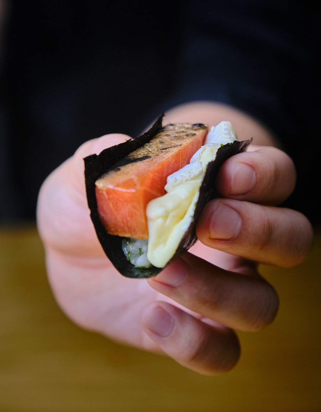 A sushi roll with organic Camembert at Roucou. Photo: courtesy Roucou A sushi roll with organic Camembert at Roucou. Photo: courtesy Roucou