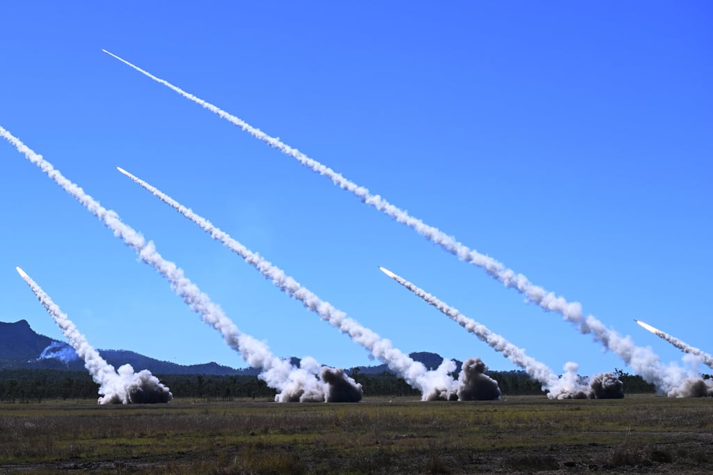 The High Mobility Artillery Rocket System is fired for the first time in front of members of the public as part of the Talisman Sabre joint military exercise in Australia on Monday. Photo: EPA The High Mobility Artillery Rocket System is fired for the first time in front of members of the public as part of the Talisman Sabre joint military exercise in Australia on Monday. Photo: EPA