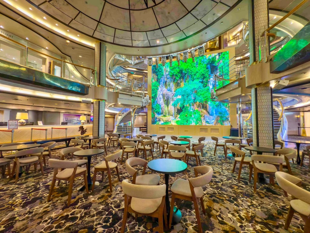 Star Voyager’s main lobby, where activities like salsa dancing and karaoke nights are frequently held. Star Voyager’s main lobby, where activities like salsa dancing and karaoke nights are frequently held.