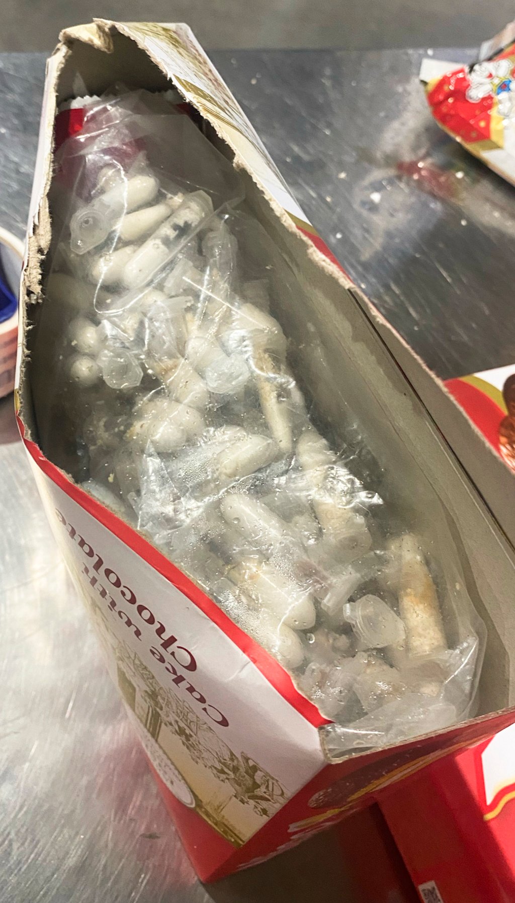 The chocolate sponge-cake boxes the tarantulas were shipped in to Cologne Bonn airport, western Germany. Photo: Haupzollamt Koeln/AP