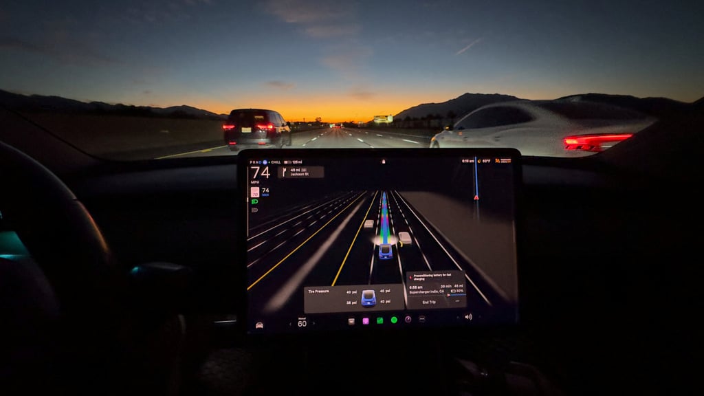 A Tesla Model 3 using autopilot FSD is shown driving on the highway in Palm Springs, California, October 12, 2024. Photo: Reuters A Tesla Model 3 using autopilot FSD is shown driving on the highway in Palm Springs, California, October 12, 2024. Photo: Reuters