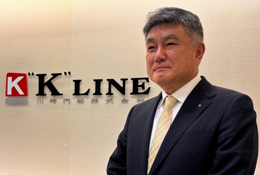K Line President and CEO Takenori Igarashi said his company will adjust US services amid tariff fears, eyeing diversions to Europe and Africa. Photo: Reuters
