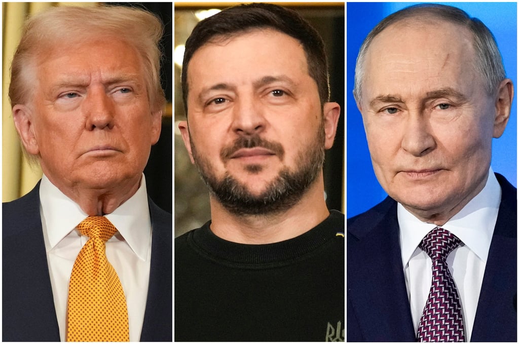 US President Donald Trump, Ukraine’s President Volodymyr Zelensky and Russia’s President Vladimir Putin. Photos: AP