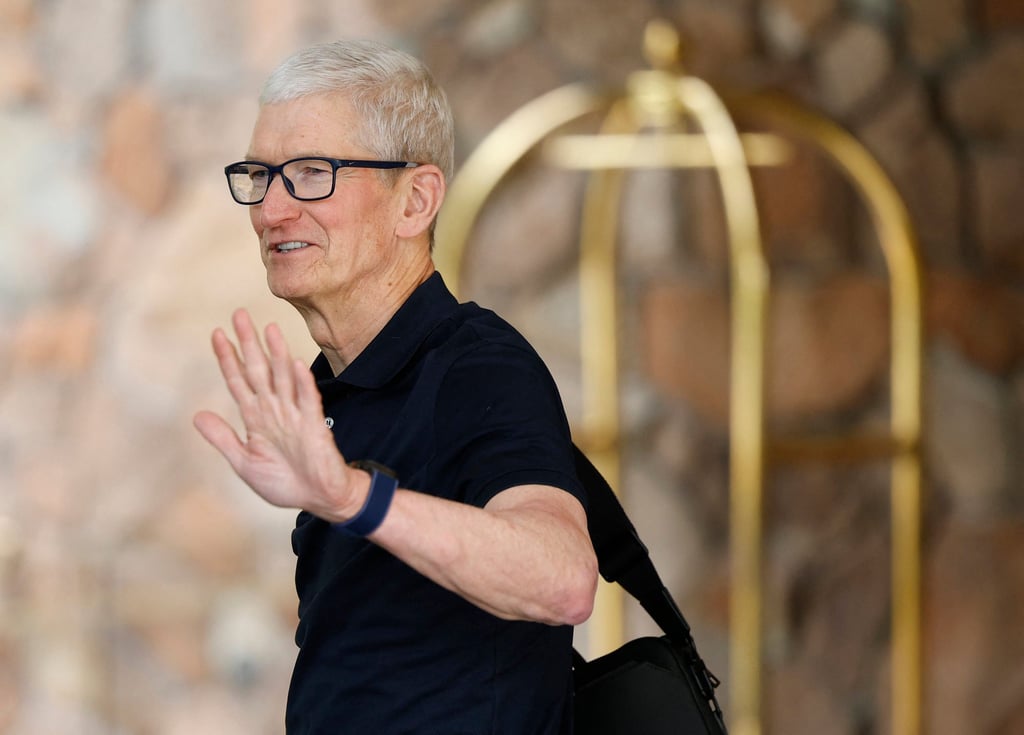 Apple CEO Tim Cook arrives at the Sun Valley lodge in Idaho for a conference on July 8. Photo: AFP