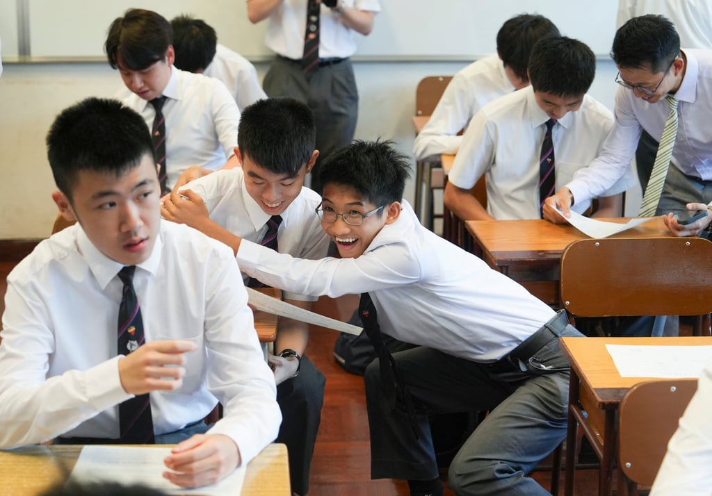 Students from La Salle College in Kowloon Tong react to getting their results. Photo: Sun Yeung
