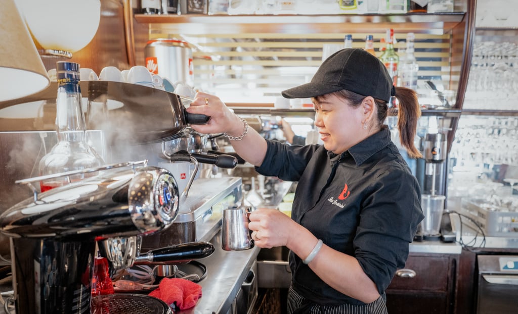 Zia, aka Weng Qinglan, chef of Bar Foscarini. After migrating to Italy 17 years ago, the Fujian province native started as a dishwasher and worked her way up to head chef. Photo: Federico Sutera Zia, aka Weng Qinglan, chef of Bar Foscarini. After migrating to Italy 17 years ago, the Fujian province native started as a dishwasher and worked her way up to head chef. Photo: Federico Sutera