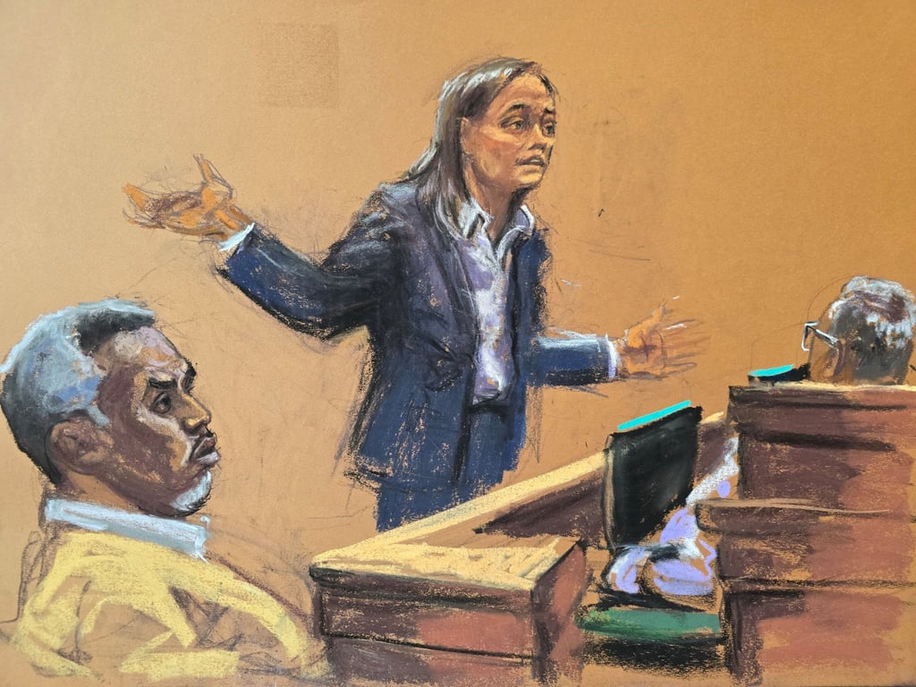 Prosecutor Maurene Comey at Sean ‘Diddy’ Combs’ sex trafficking trial. Illustration: Jane Rosenberg via Reuters Prosecutor Maurene Comey at Sean ‘Diddy’ Combs’ sex trafficking trial. Illustration: Jane Rosenberg via Reuters