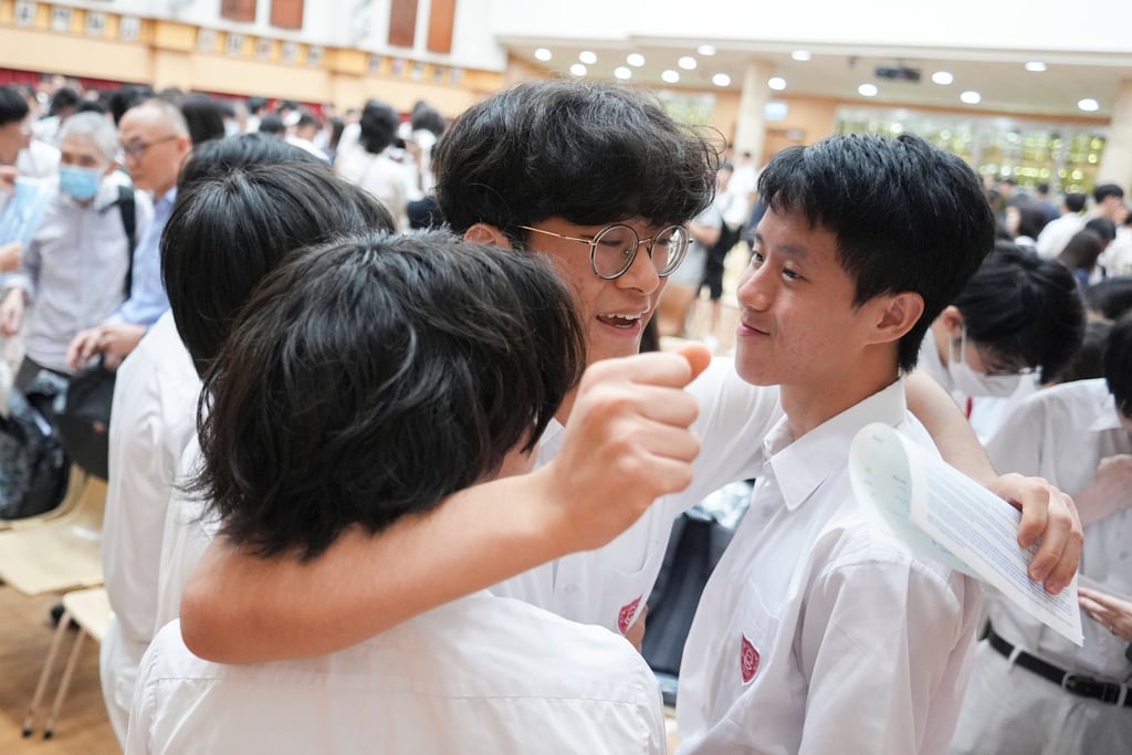 Queen’s College students react to getting their DSE results. Photo: Eugene Lee