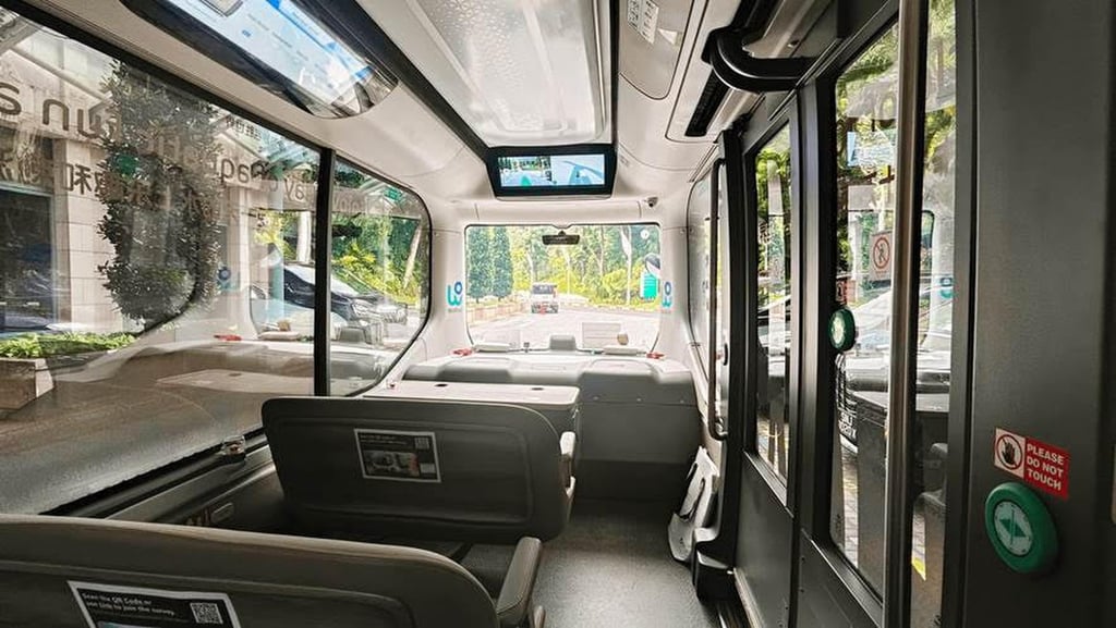 The interior of WeRide’s fully driverless Robobus in Singapore. Photo: Handout The interior of WeRide’s fully driverless Robobus in Singapore. Photo: Handout