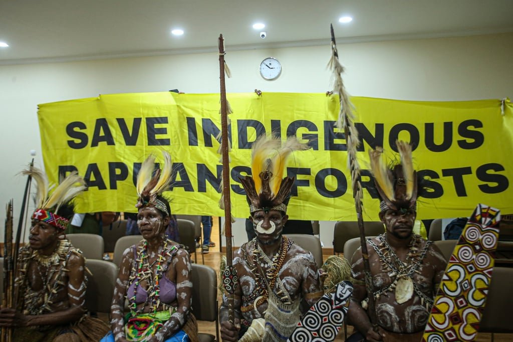 The Awyu tribe from Papua at an office in Jakarta calling for protection of the region’s rainforests, which have come under threat from palm oil projects. Photo: Shutterstock