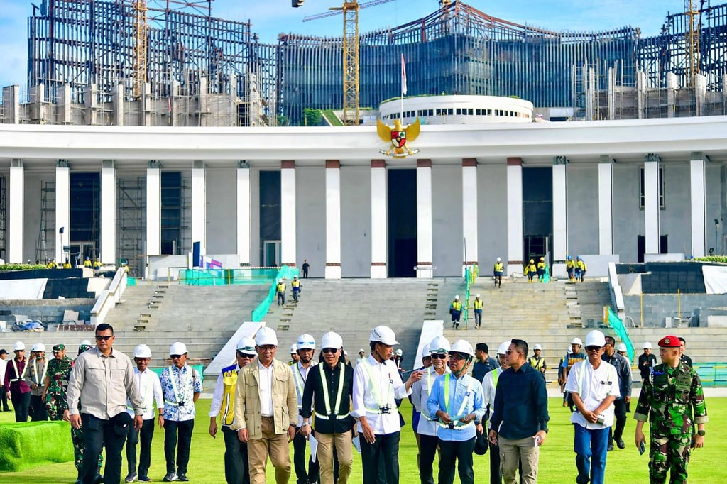 Then president Joko Widodo (centre) and other officials inspect progress on Nusantara in June 2024. Photo: Indonesian Presidential Palace / AFP Then president Joko Widodo (centre) and other officials inspect progress on Nusantara in June 2024. Photo: Indonesian Presidential Palace / AFP