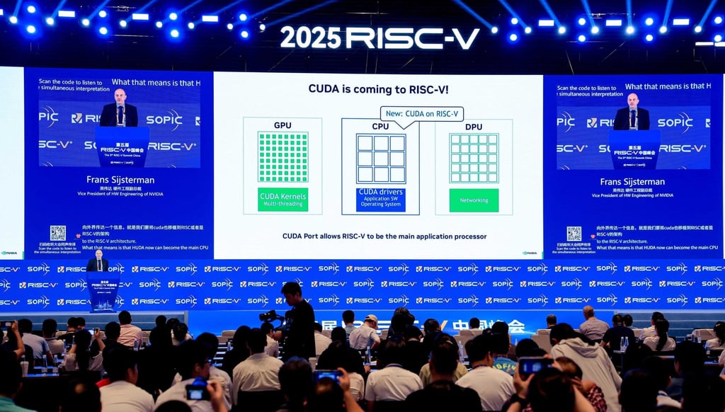 Nvidia made the announcement at the 2025 RISC-V Summit in Shanghai. Photo: Handout Nvidia made the announcement at the 2025 RISC-V Summit in Shanghai. Photo: Handout