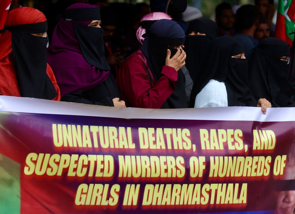 Protesters hold a rally in Bangalore on Monday recalling the 2012 rape and murder of a young girl in Dharmastala. Photo: EPA Protesters hold a rally in Bangalore on Monday recalling the 2012 rape and murder of a young girl in Dharmastala. Photo: EPA
