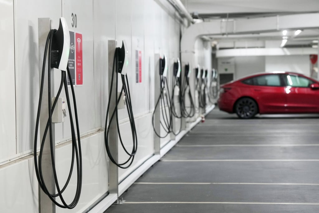 Tesla’s EV charging hub at Hysan Development’s Lee Gardens shopping center on October 10, 2023. Photo: Elson LI Tesla’s EV charging hub at Hysan Development’s Lee Gardens shopping center on October 10, 2023. Photo: Elson LI
