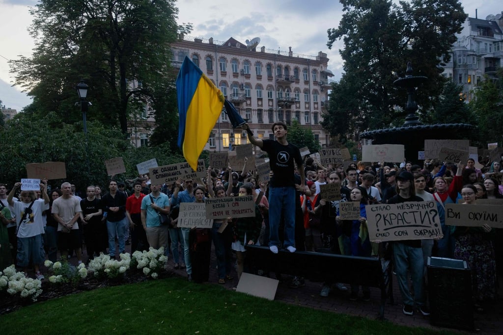 Protesters in downtown Kyiv on Tuesday. Photo: AFP