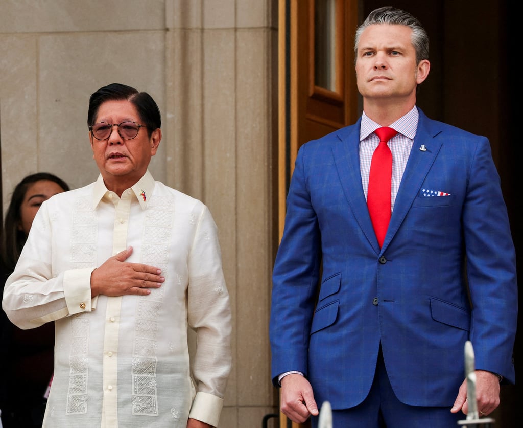 US Defence Secretary Pete Hegseth (right) welcomes Philippine President Ferdinand Marcos Jnr to the Pentagon on Monday. Photo: Reuters US Defence Secretary Pete Hegseth (right) welcomes Philippine President Ferdinand Marcos Jnr to the Pentagon on Monday. Photo: Reuters
