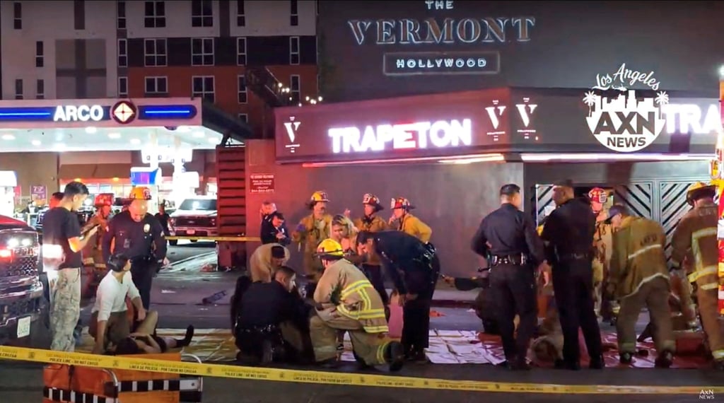 Emergency crews at the scene after a vehicle plunged into a crowd outside a nightclub in Los Angeles on July 19. Photo: AXN NEWS/via Reuters Emergency crews at the scene after a vehicle plunged into a crowd outside a nightclub in Los Angeles on July 19. Photo: AXN NEWS/via Reuters