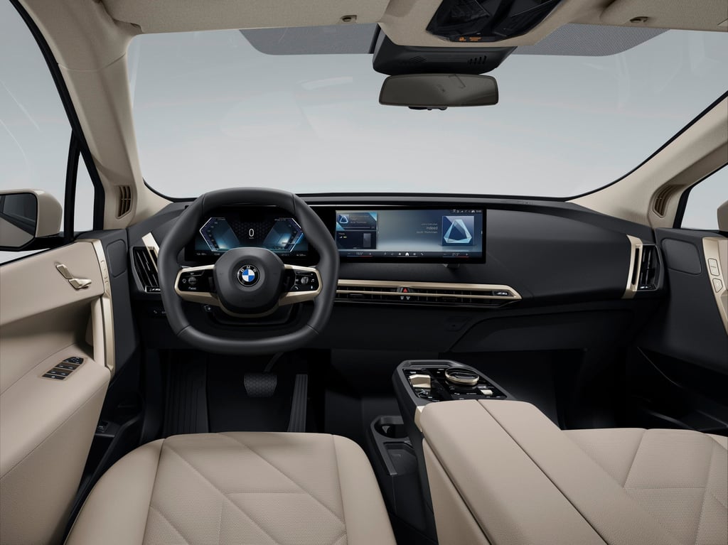 The BMW xDrive45’s distinctive hexagonal steering wheel. Photo: Handout