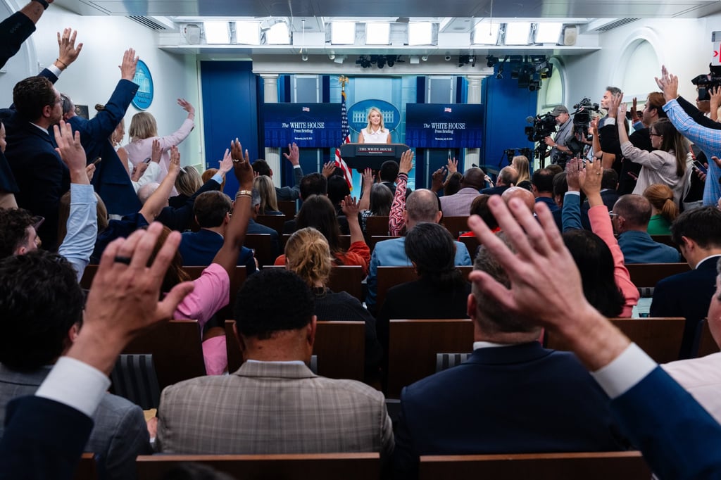 White House journalists asking questions on Wednesday. Photo: EPA White House journalists asking questions on Wednesday. Photo: EPA