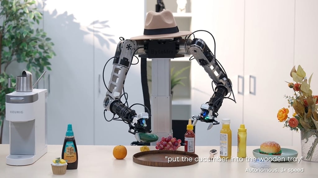 The robot can also follow instructions to pick up an individual item and place it on a designated spot. Photo: Handout The robot can also follow instructions to pick up an individual item and place it on a designated spot. Photo: Handout