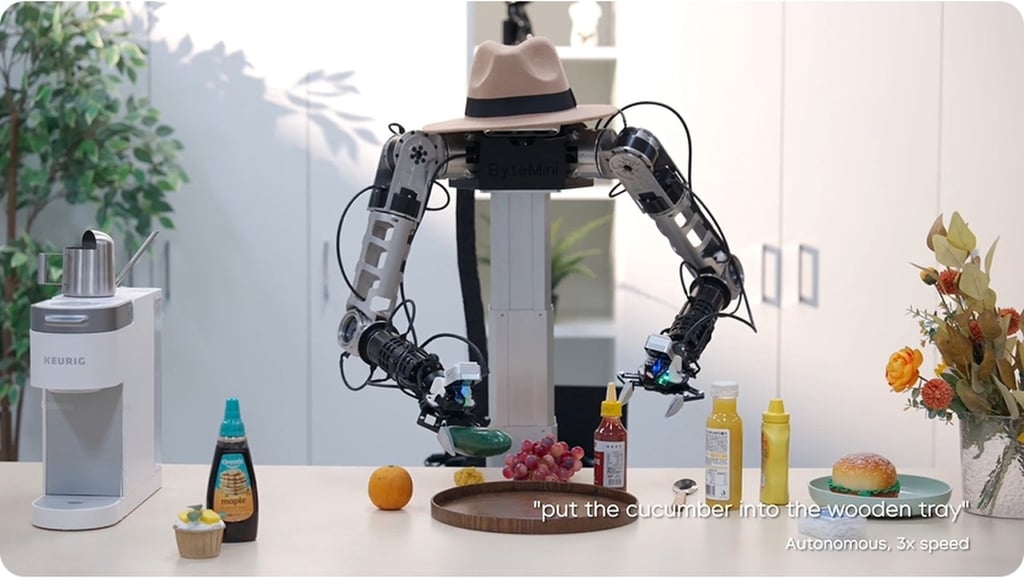 The robot can also follow instructions to pick up an individual item and place it on a designated spot. Photo: Handout