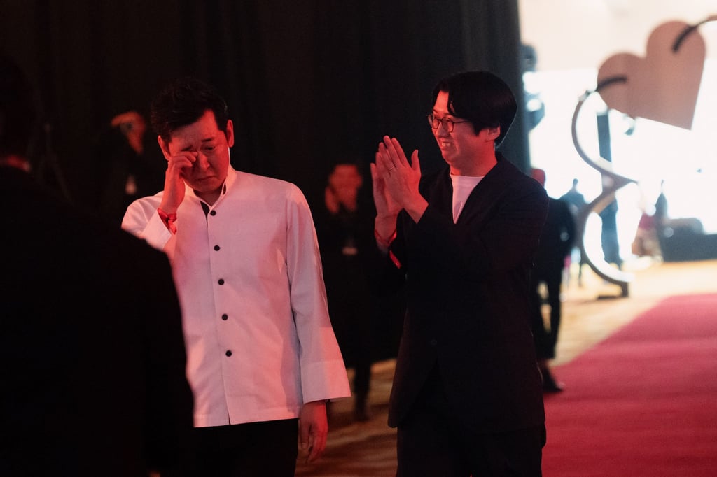 Sakuta cries tears of joy at the news that Sushi Sakuta has been promoted to two Michelin stars, at the Michelin Guide Ceremony Singapore 2025 at Marina Bay Sands on July 24, 2025. Photo: Michelin Guide Singapore Sakuta cries tears of joy at the news that Sushi Sakuta has been promoted to two Michelin stars, at the Michelin Guide Ceremony Singapore 2025 at Marina Bay Sands on July 24, 2025. Photo: Michelin Guide Singapore