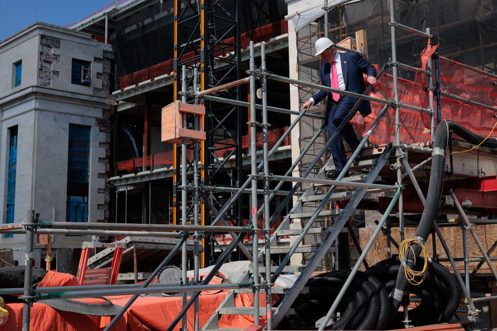 US President Donald Trump touring the Federal Reserve’s headquarters renovation project on Thursday. Photo: AFP