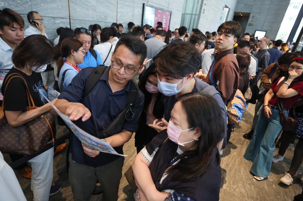 Potential buyers at the sales office of Deep Water Pavilia project in June 2025. Photo: Edmond So Potential buyers at the sales office of Deep Water Pavilia project in June 2025. Photo: Edmond So