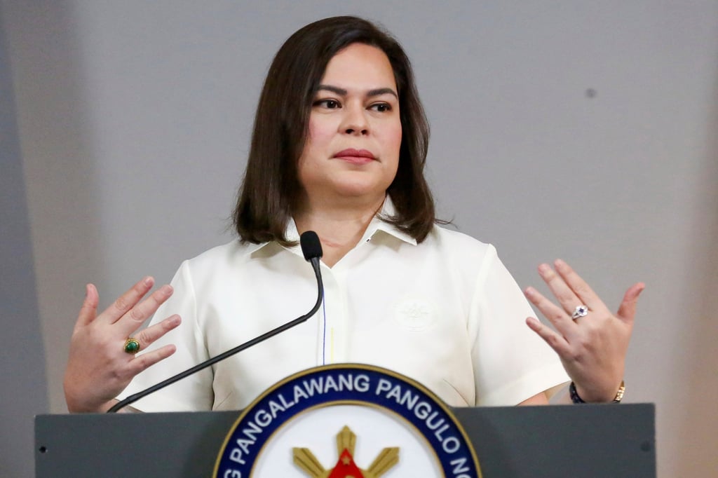 Philippine Vice-President Sara Duterte-Carpio speaks during a press conference in Manila on February. Photo: AP