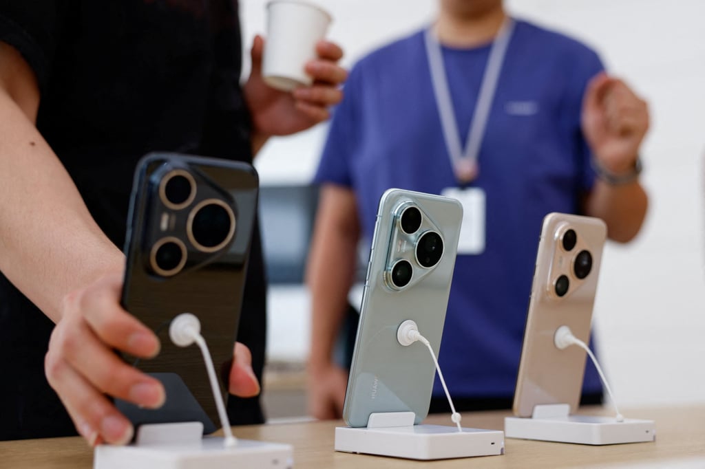 Huawei Pura 80 smartphones are displayed at the company’s flagship store in Beijing. Photo: Reuters