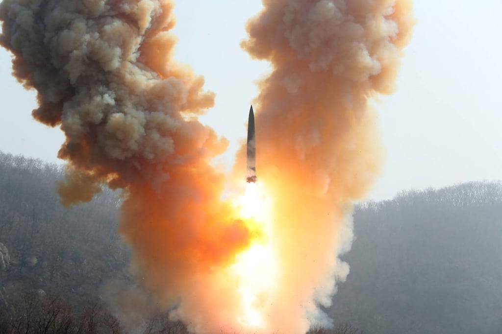 A North Korean missile launch in 2023, which state media said was simulating a tactical nuclear attack. Photo: KCNA/KNS/AFP