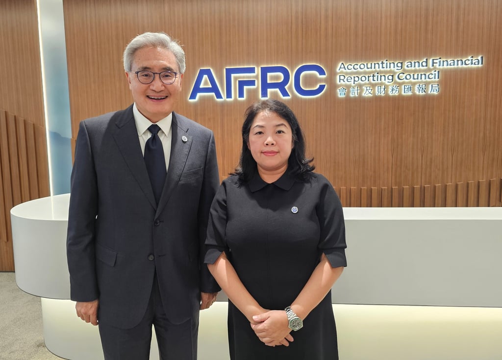 Accounting and Financial Reporting Council chairman David Sun and CEO Janey Lai at the regulator’s office at Two Taikoo Place. Photo: Enoch Yiu Accounting and Financial Reporting Council chairman David Sun and CEO Janey Lai at the regulator’s office at Two Taikoo Place. Photo: Enoch Yiu