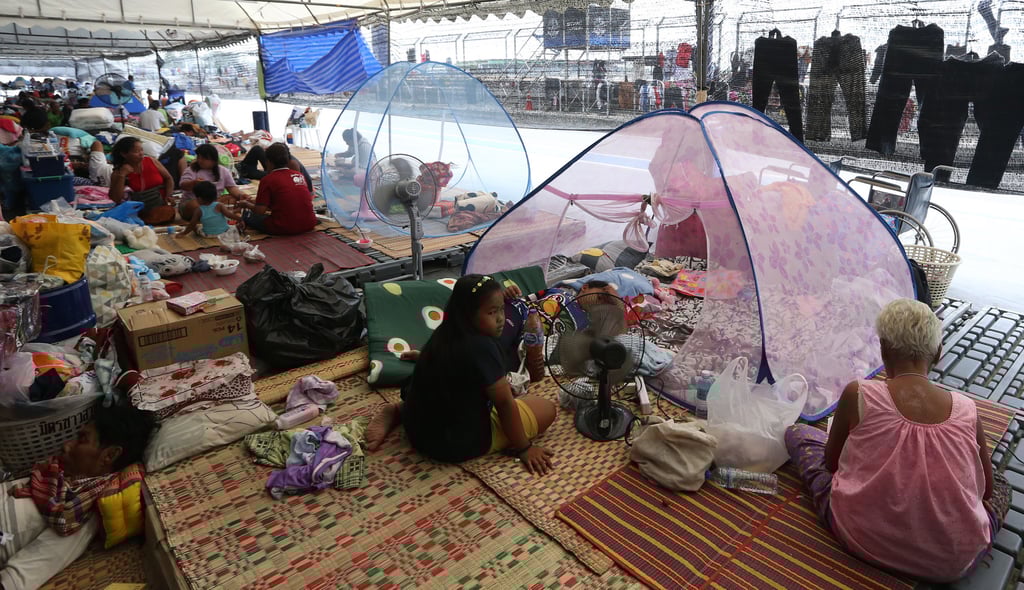 Evacuees inside a gym-turned refuge in Buriram, Thailand, on Monday. Photo: Xinhua Evacuees inside a gym-turned refuge in Buriram, Thailand, on Monday. Photo: Xinhua