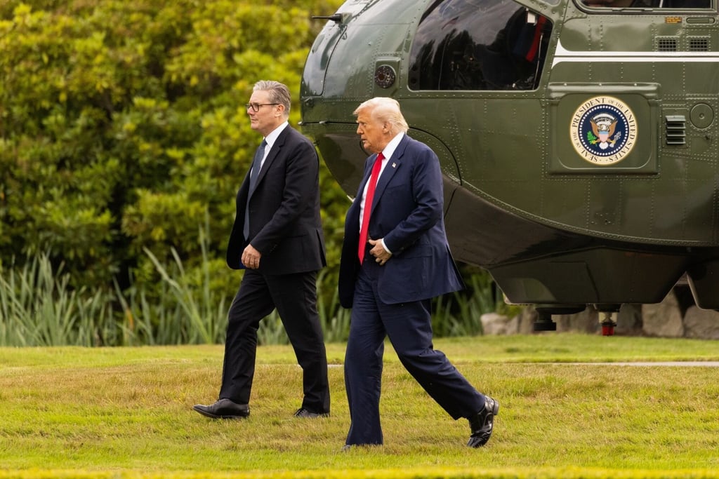 US President Donald Trump, right, and British Prime Minister Keir Starmer at the Trump International Golf Links course in Aberdeen, Scotland on Monday. Photo: EPA US President Donald Trump, right, and British Prime Minister Keir Starmer at the Trump International Golf Links course in Aberdeen, Scotland on Monday. Photo: EPA