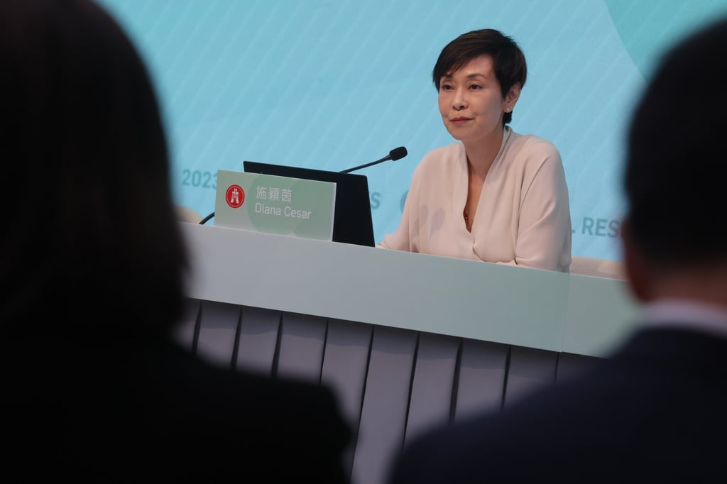 Diana Cesar, the executive director and CEO of Hang Seng Bank, speaks during the bank’s 2023 results announcement on February 21, 2024. Photo: Jonathan Wong Diana Cesar, the executive director and CEO of Hang Seng Bank, speaks during the bank’s 2023 results announcement on February 21, 2024. Photo: Jonathan Wong