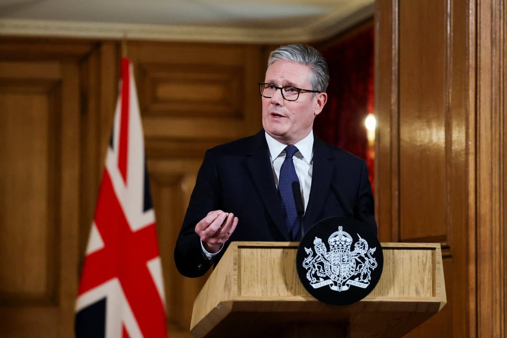 Britain’s Prime Minister Keir Starmer at 10 Downing Street after the cabinet was recalled to discuss the situation in Gaza, in London on Tuesday. Photo: Reuters