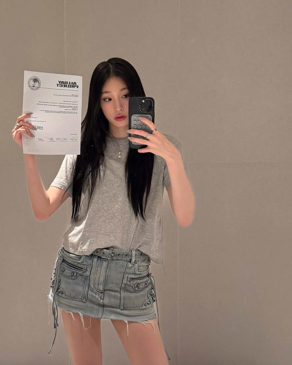Annie Moon marks the debut of Allday Project wearing a Balenciaga miniskirt paired with a basic tee. Photo: @anniesymoon/Instagram