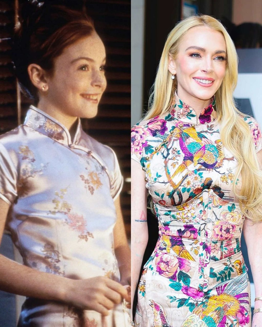 Lindsay Lohan’s Roberto Cavalli look was a nod to her character Hallie Parker in 1993 film The Parent Trap. Photo: @fotogramas_es/Instagram