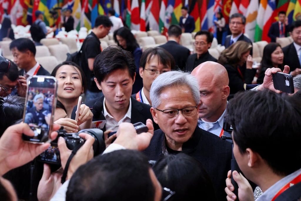 Nvidia CEO Jensen Huang attends the China International Supply Chain Expo in Beijing earlier this month. Photo: Reuters Nvidia CEO Jensen Huang attends the China International Supply Chain Expo in Beijing earlier this month. Photo: Reuters