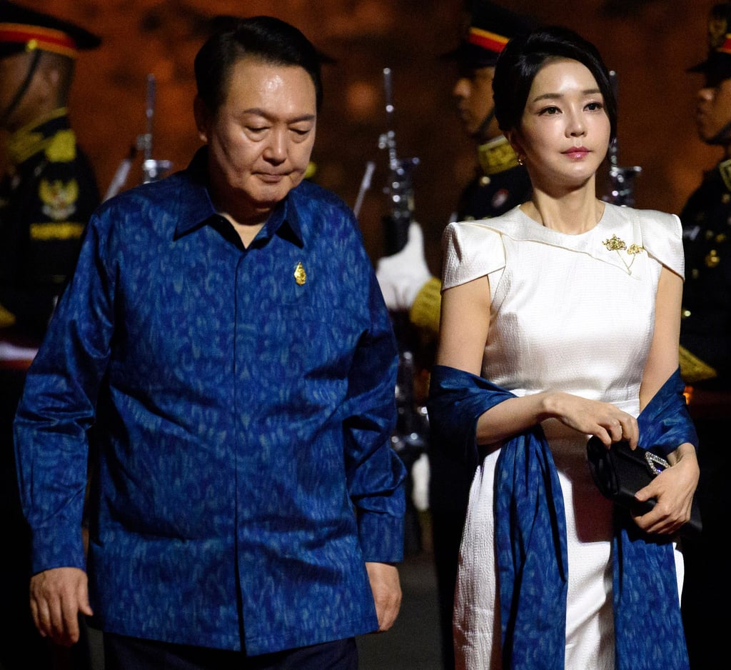 Former South Korean president Yoon Suk-yeol and first lady Kim Keon-hee arrive for a formal dinner in November 2022. Photo: AP
