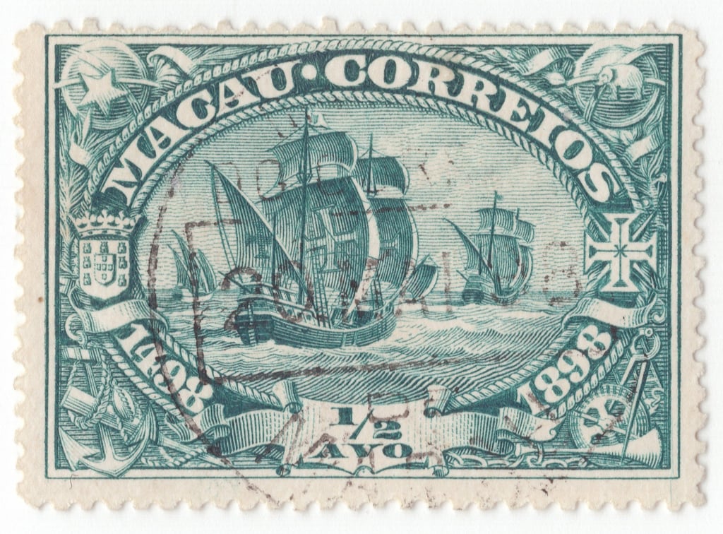 A Macanese stamp marking the fourth centenary of Vasco da Gama’s discovery of the route to India. Photo: Shutterstock A Macanese stamp marking the fourth centenary of Vasco da Gama’s discovery of the route to India. Photo: Shutterstock