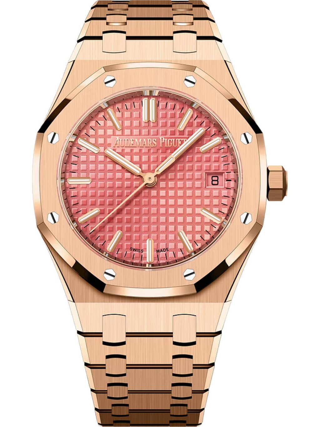Audemars Piguet’s Royal Oak 77450OR with a pink dial. Photo: Handout