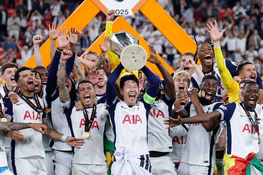 Tottenham captain Son Heung-min raises the Europa League trophy in May. Photo: AFP Tottenham captain Son Heung-min raises the Europa League trophy in May. Photo: AFP